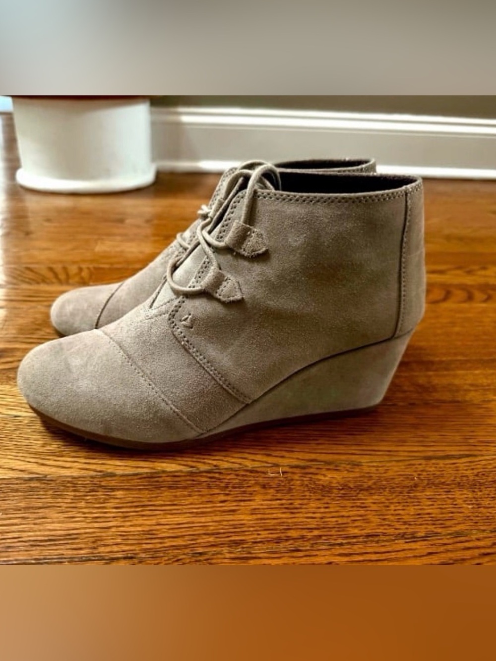 Toms Taupe Suede Wedge Ankle Booties